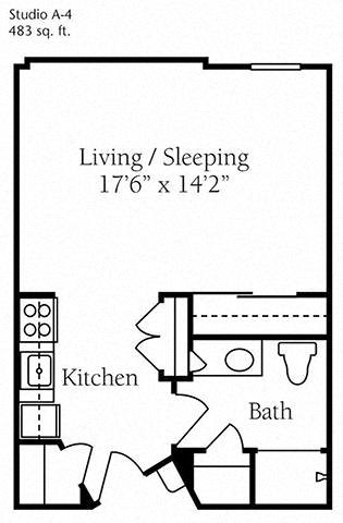 Studio Floor Plan Studio Floor Plan at Cogir of Mill Creek, Mill Creek, WA, 98012